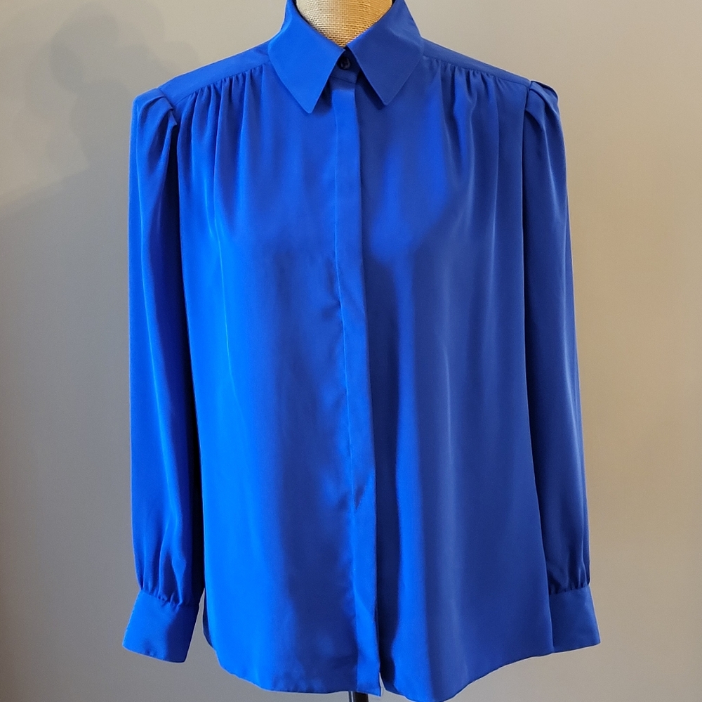 St. John Vintage Royal Blue Polyester Blouse Size 10